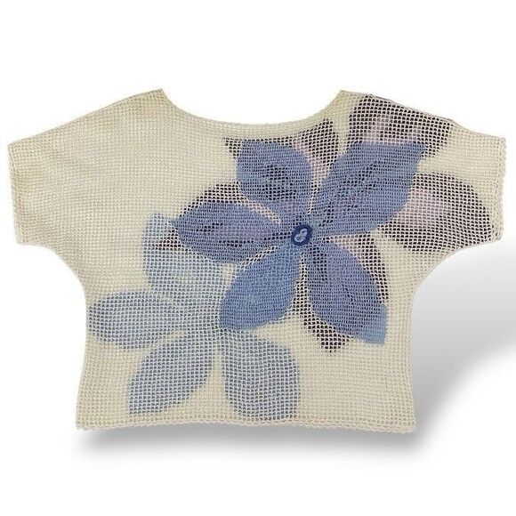 Crochet Knit Blouse Top Size M Cottagecore Boho Festival Beach Handmade Y2K - Picture 5 of 8